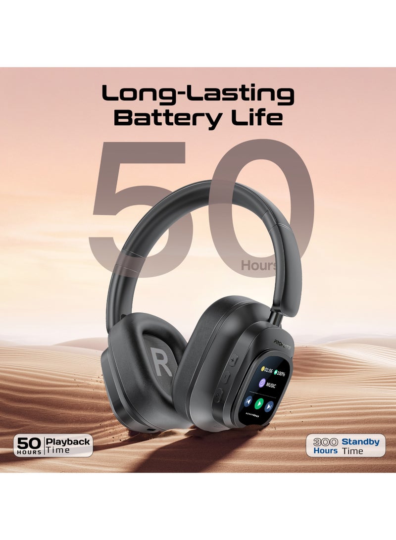 PROMATE - Promate Headphones Wired and Wireless with Detachable Remote Controller, Hybrid ANC, Type-C Charging, And Foldable Ergonomic Design, 50H Playtime, HD Sound, Noise Cancellation Black - Image 1