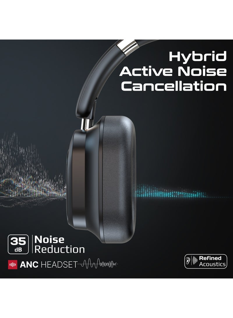 PROMATE - Promate Headphones Wired and Wireless with Detachable Remote Controller, Hybrid ANC, Type-C Charging, And Foldable Ergonomic Design, 50H Playtime, HD Sound, Noise Cancellation Black - Image 1