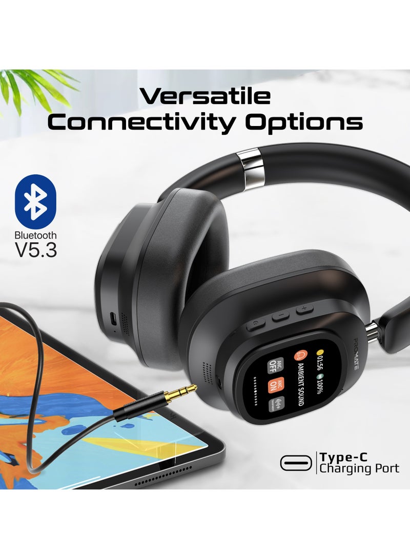 PROMATE - Promate Headphones Wired and Wireless with Detachable Remote Controller, Hybrid ANC, Type-C Charging, And Foldable Ergonomic Design, 50H Playtime, HD Sound, Noise Cancellation Black - Image 1
