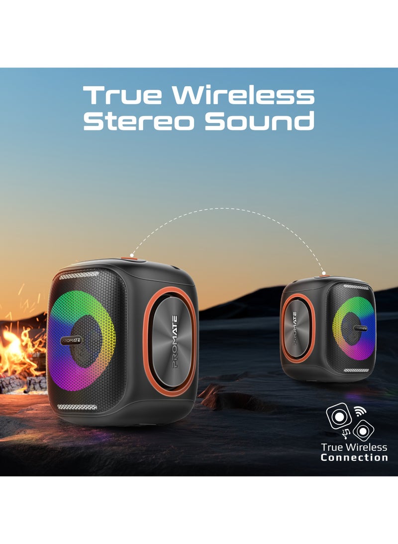 بروميت Promate True Wireless Speaker 40W, Stereo Sound HD with  Dynamic RGB Light, 4 Audio Modes, 6000mAh battery, IPX5 Water-Resistance, Built-in Subwoofer Black  - Image 2