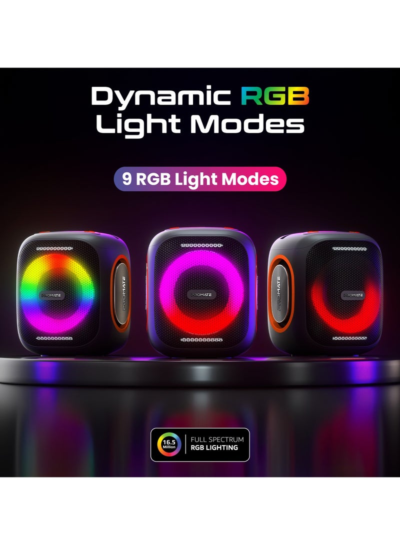 بروميت Promate True Wireless Speaker 40W, Stereo Sound HD with  Dynamic RGB Light, 4 Audio Modes, 6000mAh battery, IPX5 Water-Resistance, Built-in Subwoofer Black  - Image 5
