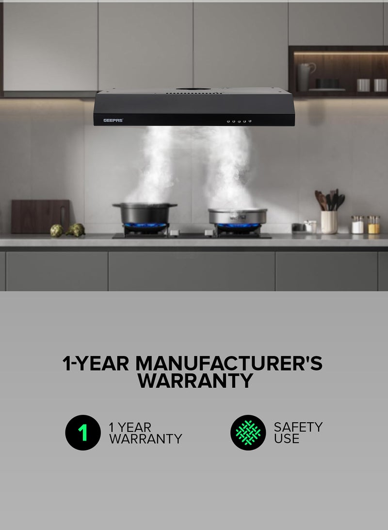 GEEPAS - 60 cm Slim Hood with Charcoal Sponge| Filter less Design, 200 m3/hr Suction Capacity| 3-Speed Push Button Control, Energy-Efficient Lighting| Perfect for Kitchen, Apartment, etc| 1 Year Warranty 81.5 W GHD625BCS Matte Black - Image 1