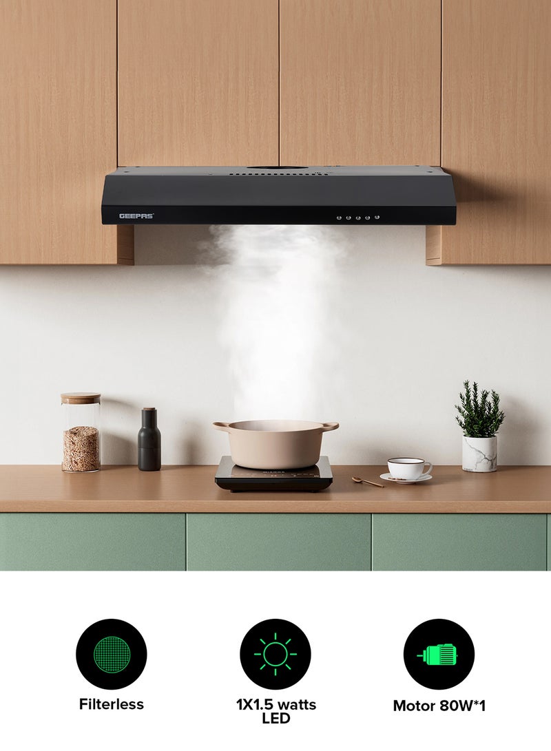 GEEPAS - 60 cm Slim Hood with Charcoal Sponge| Filter less Design, 200 m3/hr Suction Capacity| 3-Speed Push Button Control, Energy-Efficient Lighting| Perfect for Kitchen, Apartment, etc| 1 Year Warranty 81.5 W GHD625BCS Matte Black - Image 1
