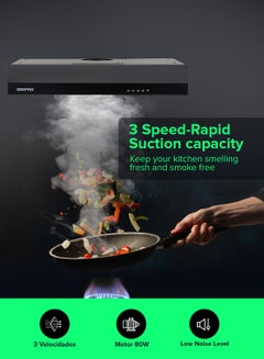 GEEPAS 60 cm Slim Hood with Charcoal Sponge| Filter less Design, 200 m3/hr Suction Capacity| 3-Speed Push Button Control, Energy-Efficient Lighting| Perfect for Kitchen, Apartment, etc| 1 Year Warranty 81.5 W GHD625BCS Matte Black  - Image 4