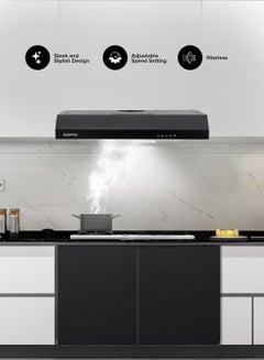 GEEPAS 60 cm Slim Hood with Charcoal Sponge| Filter less Design, 200 m3/hr Suction Capacity| 3-Speed Push Button Control, Energy-Efficient Lighting| Perfect for Kitchen, Apartment, etc| 1 Year Warranty 81.5 W GHD625BCS Matte Black  - Image 5