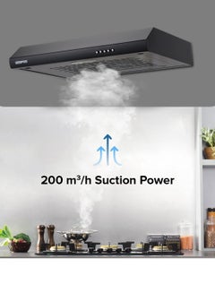GEEPAS 60 cm Slim Hood with Charcoal Sponge| Filter less Design, 200 m3/hr Suction Capacity| 3-Speed Push Button Control, Energy-Efficient Lighting| Perfect for Kitchen, Apartment, etc| 1 Year Warranty 81.5 W GHD625BCS Matte Black  - Image 3