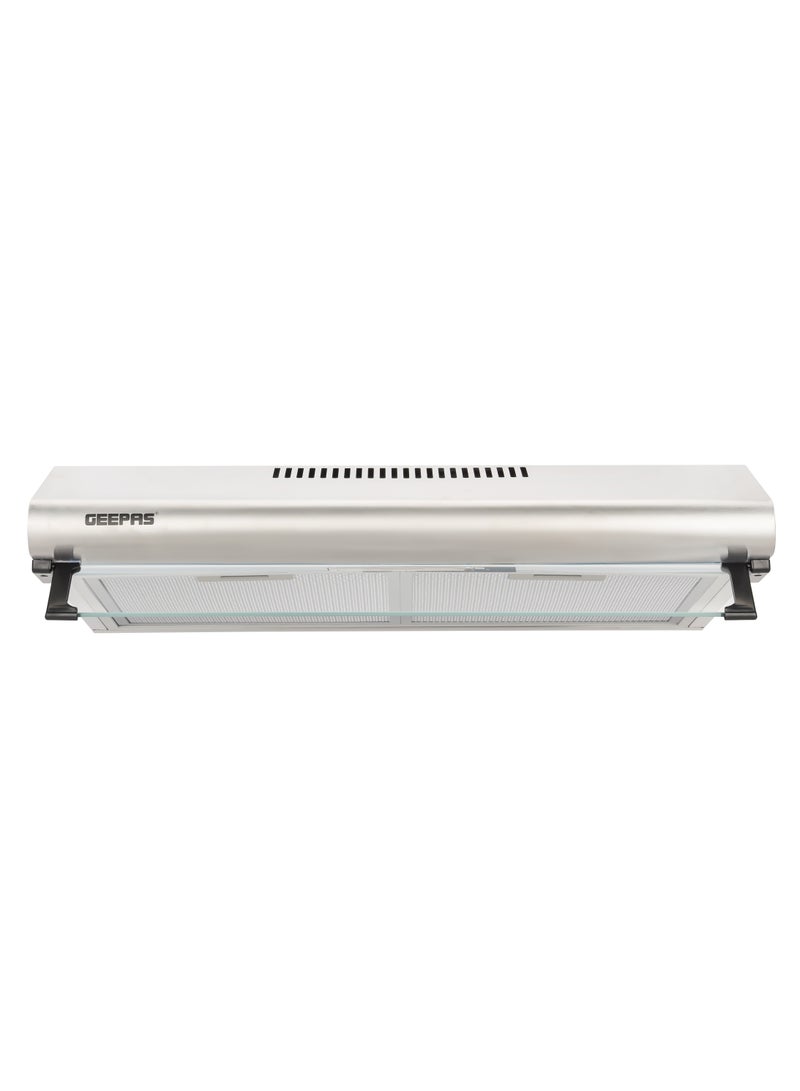 GEEPAS - 60 cm Slim Hood with Charcoal Filter| 400 m3/hr Suction Capacity, 3 Layer Aluminum Filters| 3-Speed Push Button Control, Energy-Efficient Lighting| Perfect for Kitchen, Apartment, etc| 1 Year Warranty 162 W GHD612MCS Silver - Image 1
