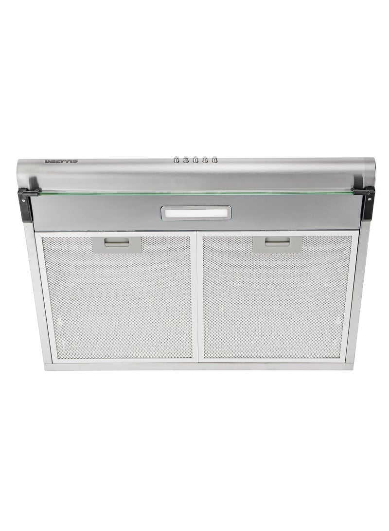 GEEPAS - 60 cm Slim Hood with Charcoal Filter| 400 m3/hr Suction Capacity, 3 Layer Aluminum Filters| 3-Speed Push Button Control, Energy-Efficient Lighting| Perfect for Kitchen, Apartment, etc| 1 Year Warranty 162 W GHD612MCS Silver - Image 1