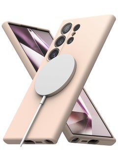 Ringke Silicone Magnetic For Samsung Galaxy S24 Ultra Case Cover Powerful Magnet Long Lasting Silky Feel Anti-Fingerprint Back Cover Pink Sand  - Image 1