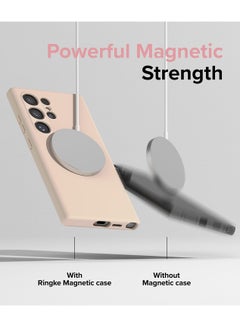 Ringke Silicone Magnetic For Samsung Galaxy S24 Ultra Case Cover Powerful Magnet Long Lasting Silky Feel Anti-Fingerprint Back Cover Pink Sand  - Image 4