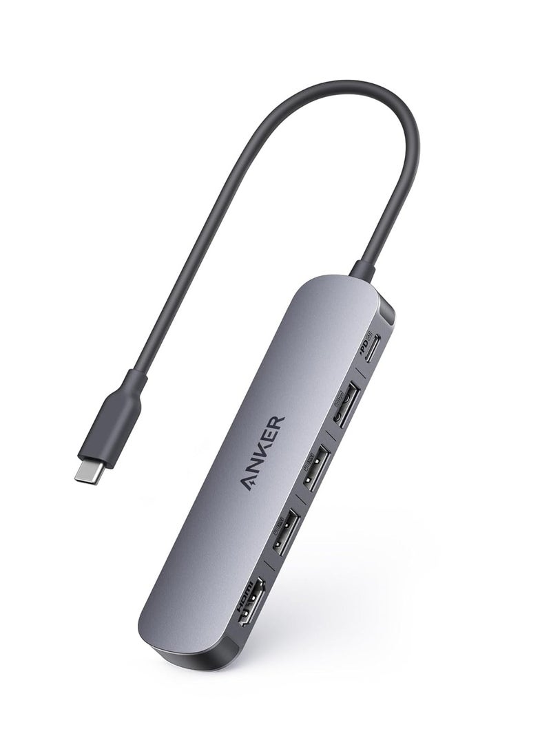 آنكر USB-C Hub (5-in-1), 4K@30Hz HDMI with 100W Max Power Delivery, USB-C and USB-A Data Ports, Compact and Stylish for MacBook, Dell XPS, and More (Charger Not Included) Gray  - Image 1