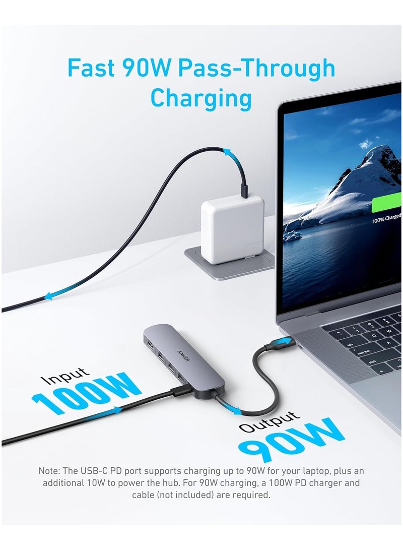 آنكر USB-C Hub (5-in-1), 4K@30Hz HDMI with 100W Max Power Delivery, USB-C and USB-A Data Ports, Compact and Stylish for MacBook, Dell XPS, and More (Charger Not Included) Gray  - Image 3