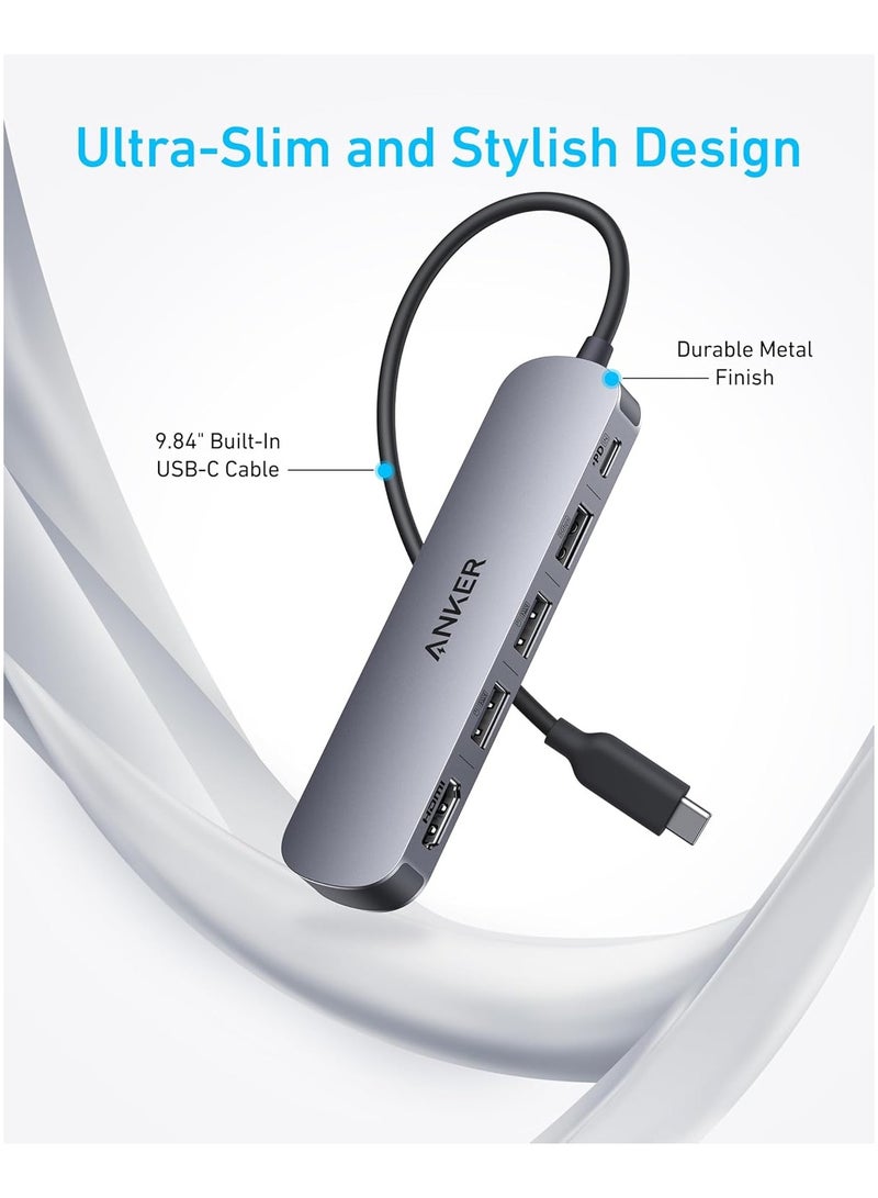 آنكر - USB-C Hub (5-in-1), 4K@30Hz HDMI with 100W Max Power Delivery, USB-C and USB-A Data Ports, Compact and Stylish for MacBook, Dell XPS, and More (Charger Not Included) Gray - Image 1