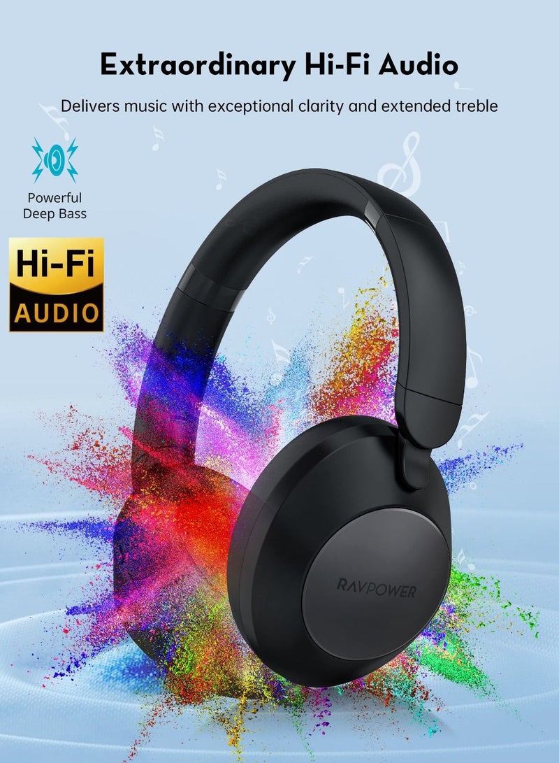 RAVPOWER QuietComfort 1019 Wireless Stereo Headphones – Long Battery Life, Hi-Fi Audio, Fast Charging, and Comfortable Design Black  - Image 1