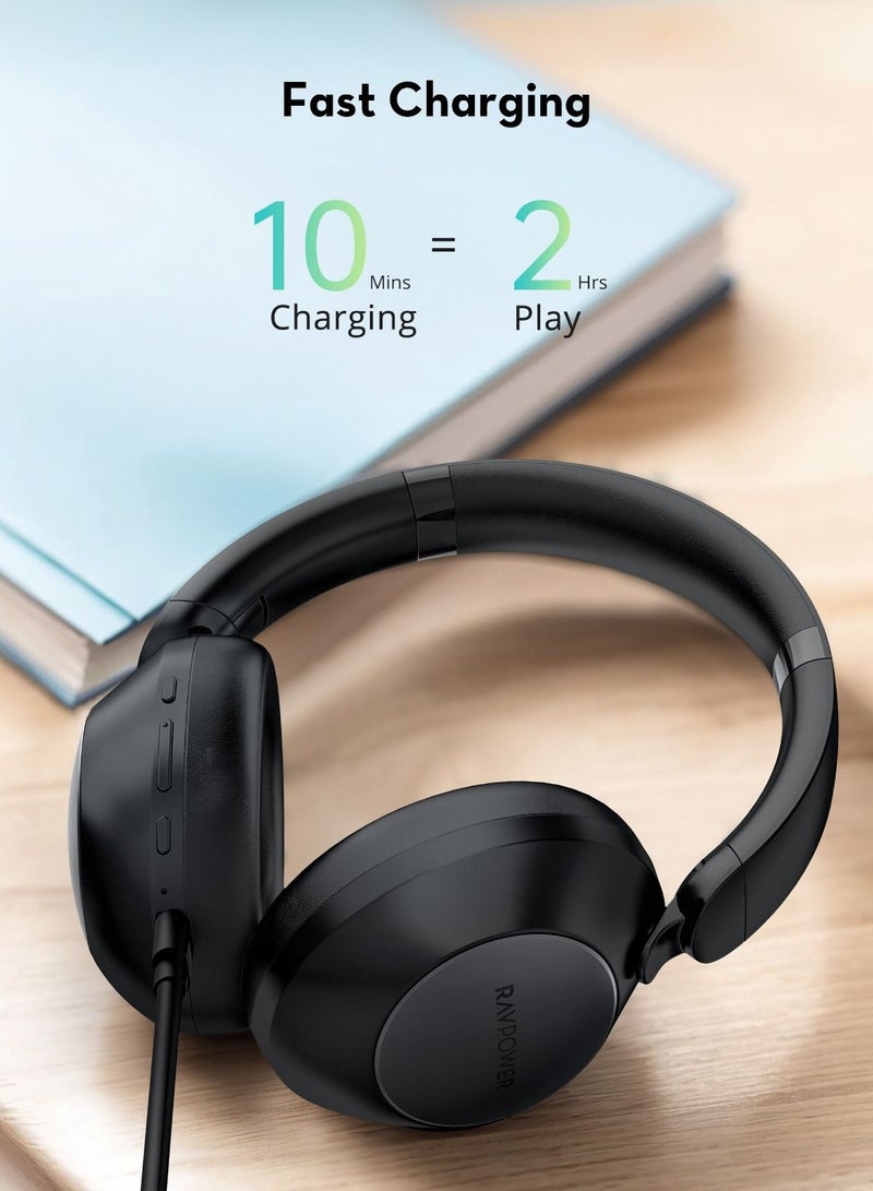RAVPOWER QuietComfort 1019 Wireless Stereo Headphones – Long Battery Life, Hi-Fi Audio, Fast Charging, and Comfortable Design Black  - Image 4
