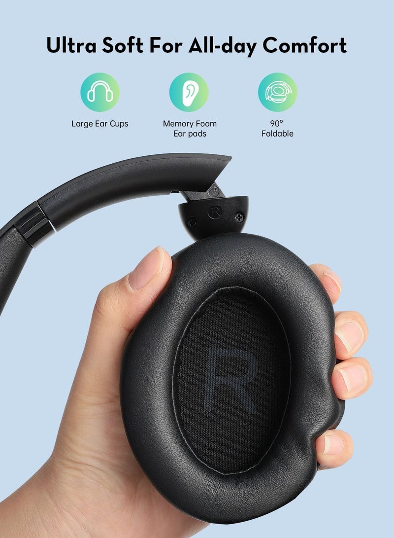 RAVPOWER QuietComfort 1019 Wireless Stereo Headphones – Long Battery Life, Hi-Fi Audio, Fast Charging, and Comfortable Design Black  - Image 5