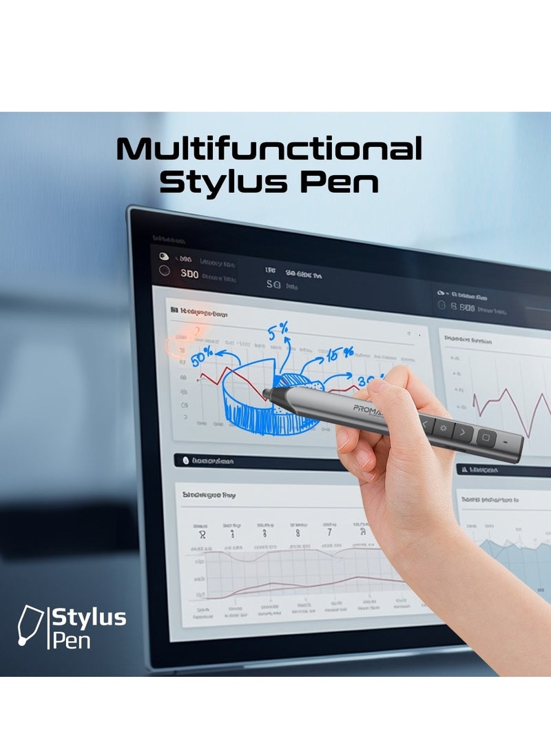PROMATE - Wireless 2-in-1 Presenter with Multifunctional Stylus, 2.4GHz RF Connectivity, Brilliant Green 200m Laser Pointer, 50m Range, One-Touch Presentation Control, Universal Compatibility, ProPointer-S Black - Image 1