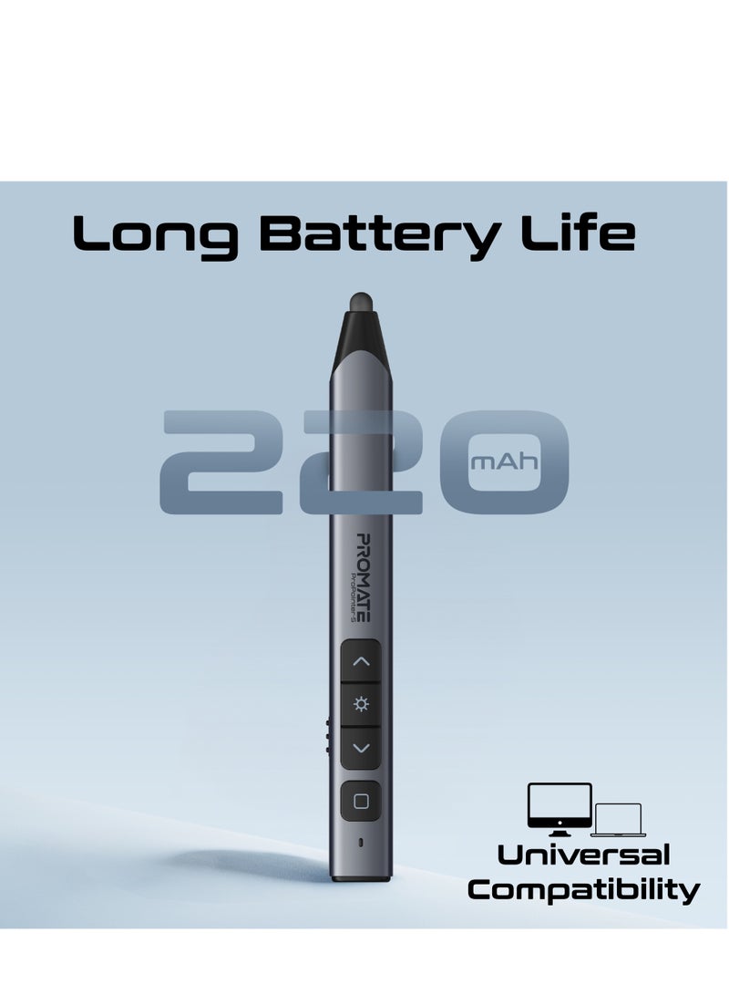 PROMATE - Wireless 2-in-1 Presenter with Multifunctional Stylus, 2.4GHz RF Connectivity, Brilliant Green 200m Laser Pointer, 50m Range, One-Touch Presentation Control, Universal Compatibility, ProPointer-S Black - Image 1