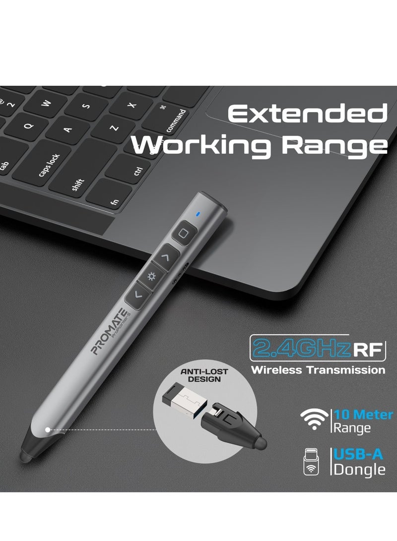 PROMATE - Wireless 2-in-1 Presenter with Multifunctional Stylus, 2.4GHz RF Connectivity, Brilliant Green 200m Laser Pointer, 50m Range, One-Touch Presentation Control, Universal Compatibility, ProPointer-S Black - Image 1