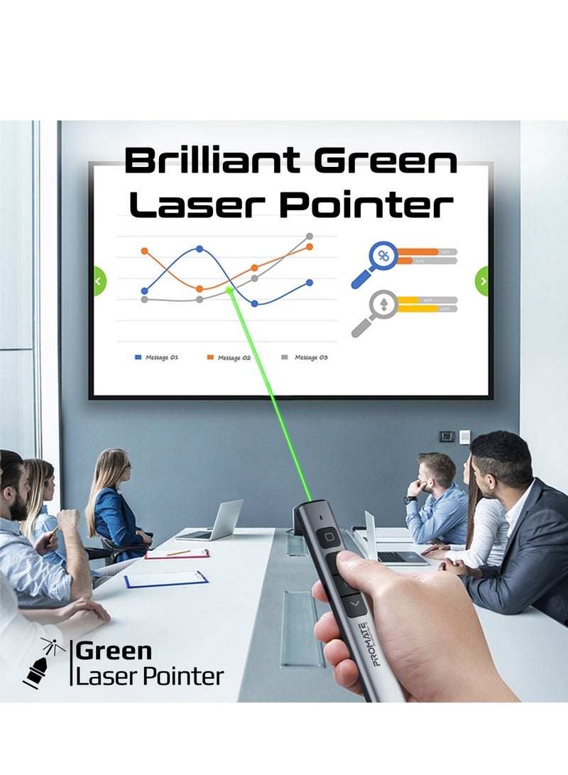 PROMATE - Wireless 2-in-1 Presenter with Multifunctional Stylus, 2.4GHz RF Connectivity, Brilliant Green 200m Laser Pointer, 50m Range, One-Touch Presentation Control, Universal Compatibility, ProPointer-S Black - Image 1