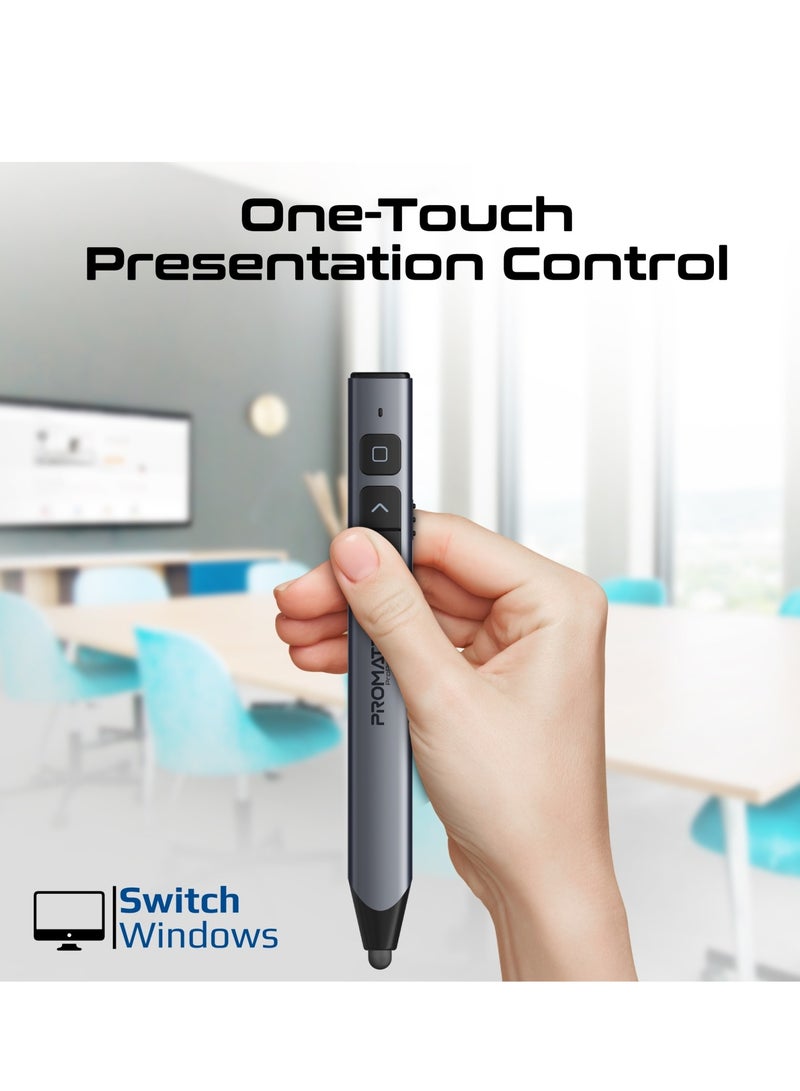 PROMATE - Wireless 2-in-1 Presenter with Multifunctional Stylus, 2.4GHz RF Connectivity, Brilliant Green 200m Laser Pointer, 50m Range, One-Touch Presentation Control, Universal Compatibility, ProPointer-S Black - Image 1