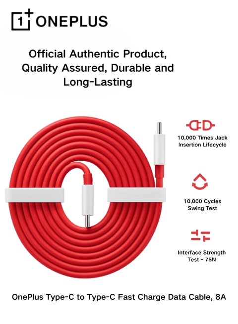 Authentic High-Speed 80/67W Dual Type-C Charging Cable (Model C203A) - Compatible With 8T, 9, 9 Pro Red