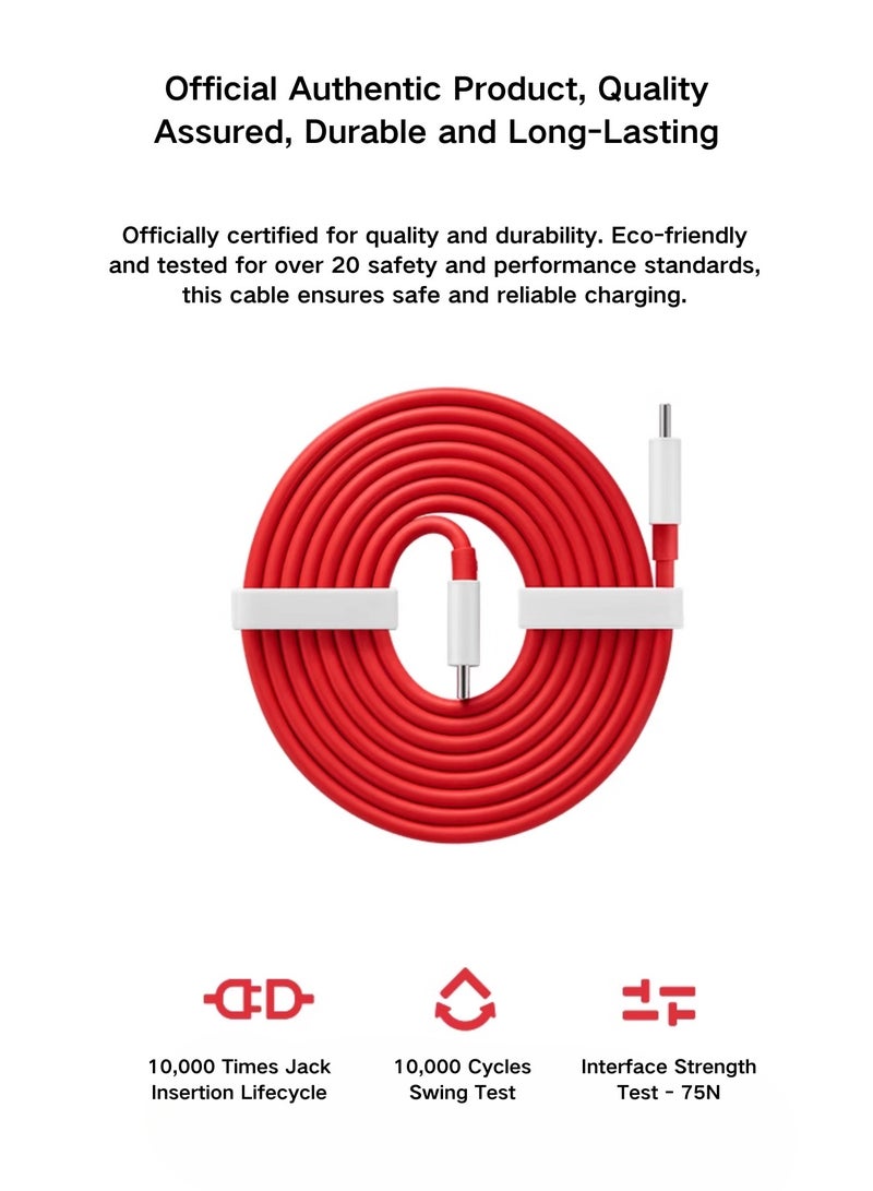 Authentic High-Speed 80/67W Dual Type-C Charging Cable (Model C203A) - Compatible With 8T, 9, 9 Pro Red