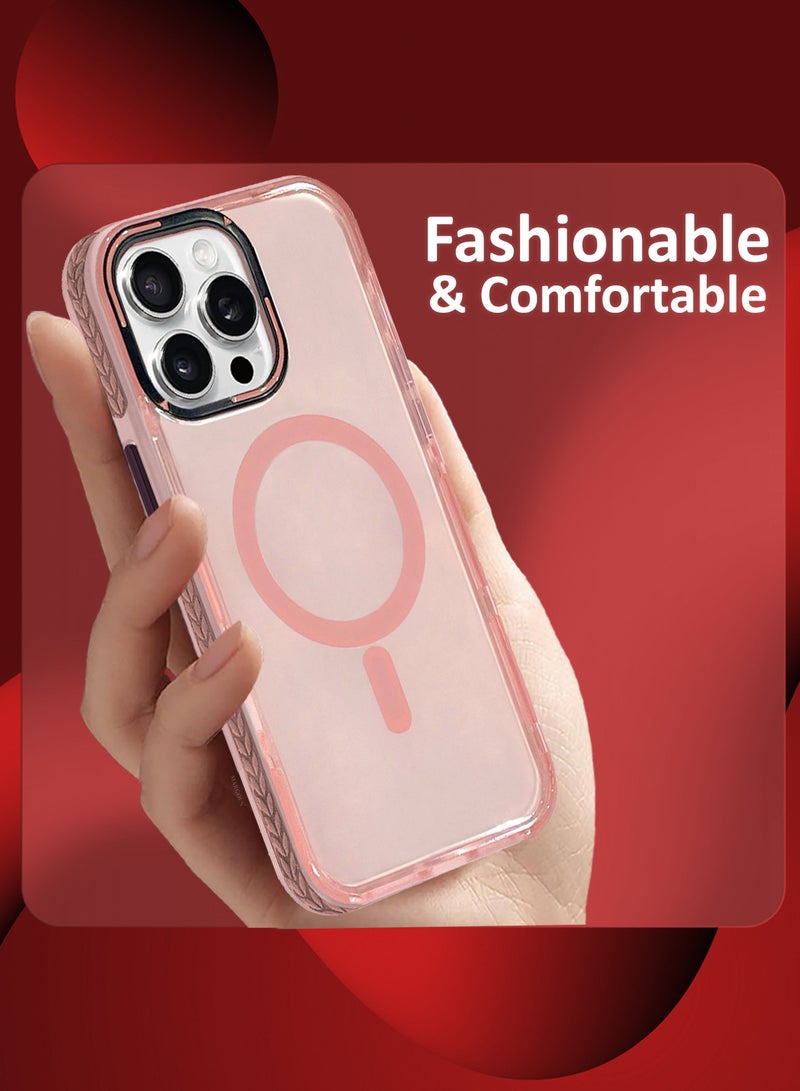 MARGOUN (for iPhone 15 Pro Max) Hard PC Magsafe Case Cover Polycarbonate Magnetic Strong Shockproof Protective Case Cover Transparent - Pink-1 - Image 3