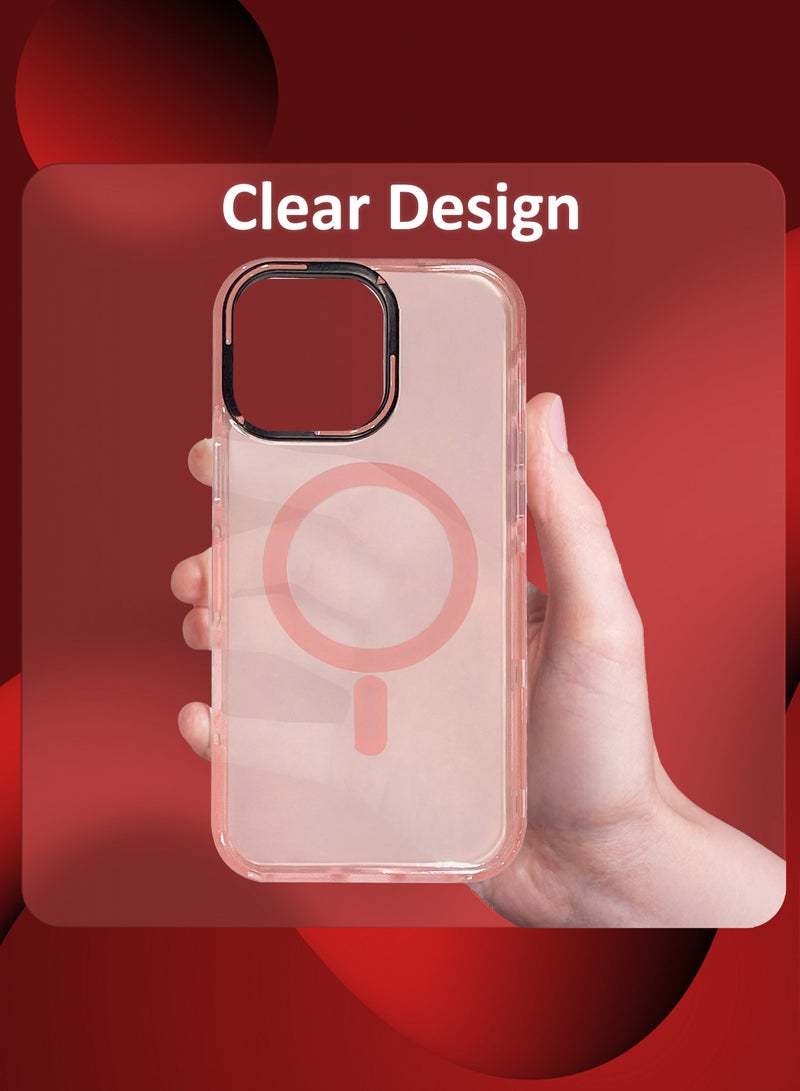 MARGOUN (for iPhone 15 Pro Max) Hard PC Magsafe Case Cover Polycarbonate Magnetic Strong Shockproof Protective Case Cover Transparent - Pink-1 - Image 5