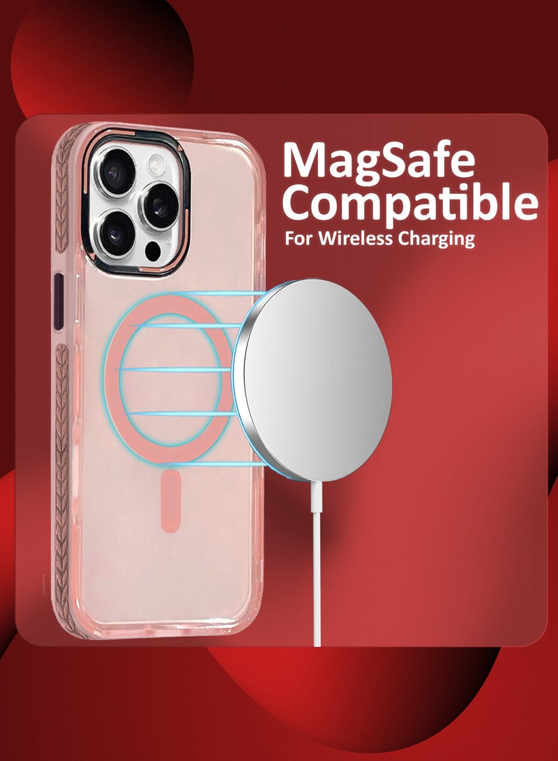 MARGOUN (for iPhone 15 Pro Max) Hard PC Magsafe Case Cover Polycarbonate Magnetic Strong Shockproof Protective Case Cover Transparent - Pink-1 - Image 4