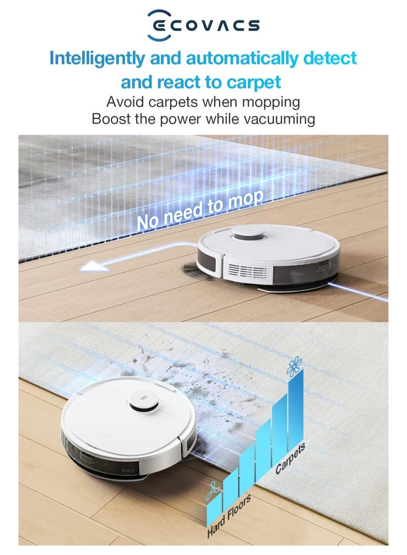 ecovacs - Robot Vacuum Cleaner and Mop, Powerful 2300Pa Suction, Advanced Laser-Based LiDAR Navigation, Multi-Floor Mapping, Up to 110 Minutes Runtime(1 Year Warranty) 35 W Deebot n8 White - Image 1