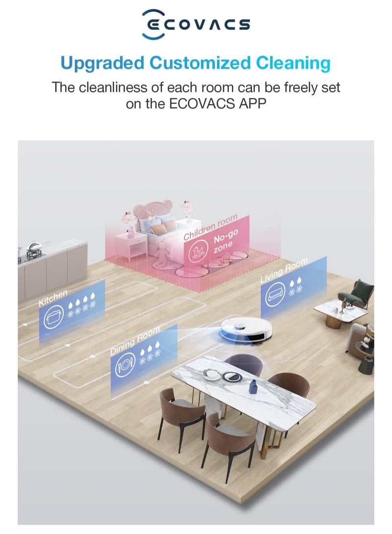 ecovacs - Robot Vacuum Cleaner and Mop, Powerful 2300Pa Suction, Advanced Laser-Based LiDAR Navigation, Multi-Floor Mapping, Up to 110 Minutes Runtime(1 Year Warranty) 35 W Deebot n8 White - Image 1