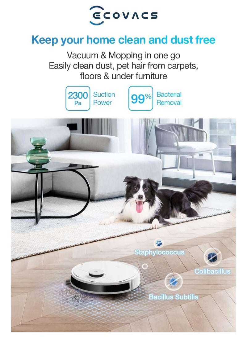 ecovacs - Robot Vacuum Cleaner and Mop, Powerful 2300Pa Suction, Advanced Laser-Based LiDAR Navigation, Multi-Floor Mapping, Up to 110 Minutes Runtime(1 Year Warranty) 35 W Deebot n8 White - Image 1