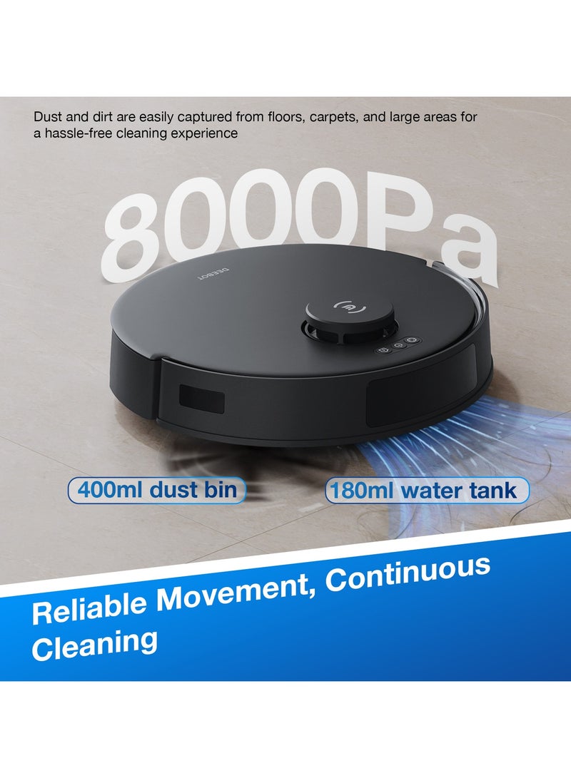ecovacs - Deebot 8000 Pa Robot Vacuum Cleaner And Vacuum Cleaner, Anti-Tangle Technology, Intelligent TrueMapping, Auto-Empty, APP Control 45 W N20 Pro Plus Black - Image 1