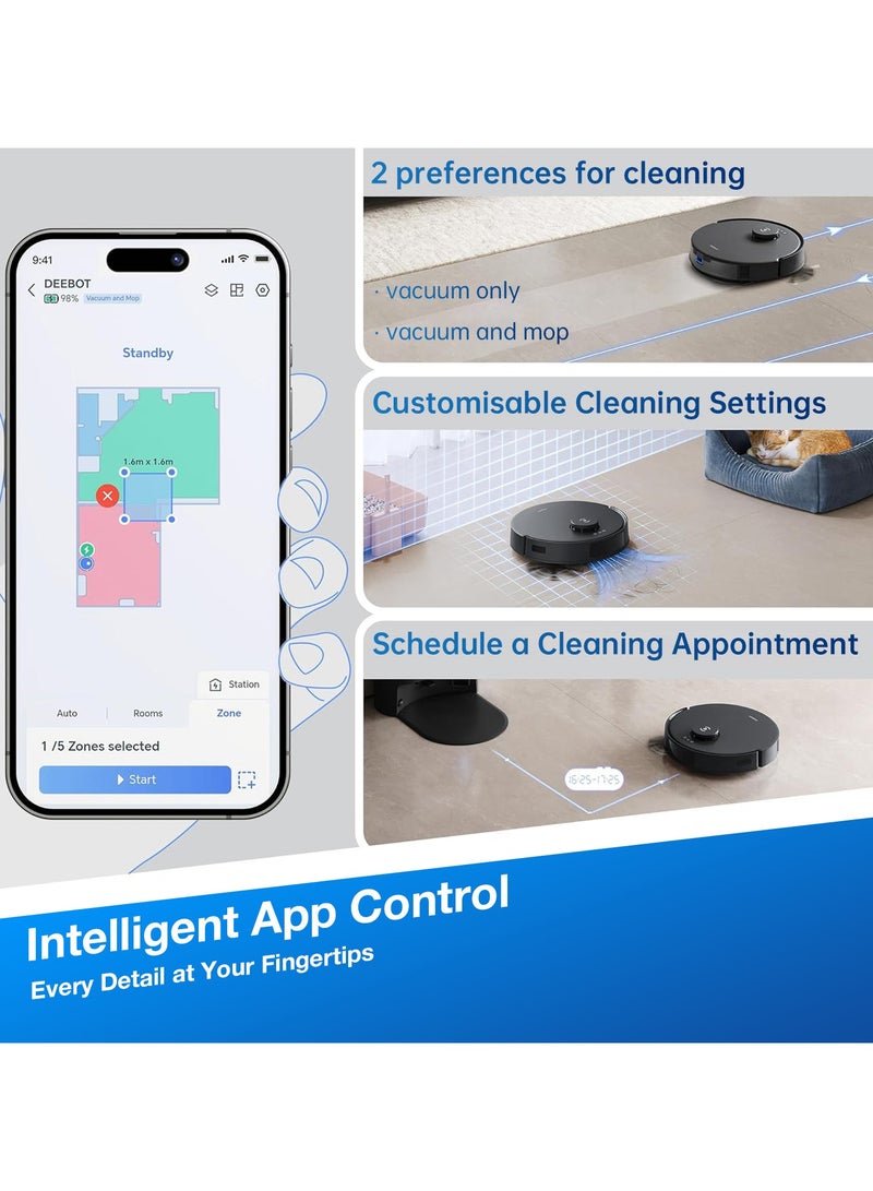 ecovacs - Deebot 8000 Pa Robot Vacuum Cleaner And Vacuum Cleaner, Anti-Tangle Technology, Intelligent TrueMapping, Auto-Empty, APP Control 45 W N20 Pro Plus Black - Image 1