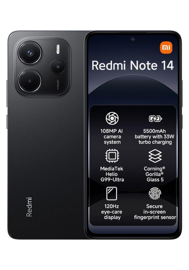 شاومي ريدمي نوت 14 ثنائي الشريحة بلون أسود ليلي وذاكرة رام سعة 8 جيجابايت وسعة 256 جيجابايت ويدعم تقنية 4G - الإصدار العالمي - Image 1