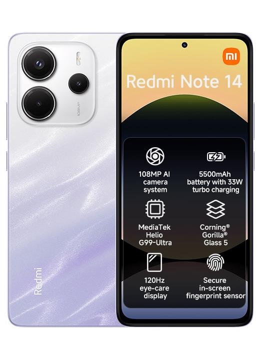 شاومي ريدمي نوت 14 ثنائي الشريحة بلون البنفسجي الضبابي وذاكرة رام سعة 8 جيجابايت وسعة 256 جيجابايت ويدعم تقنية 4G - الإصدار العالمي - Image 1