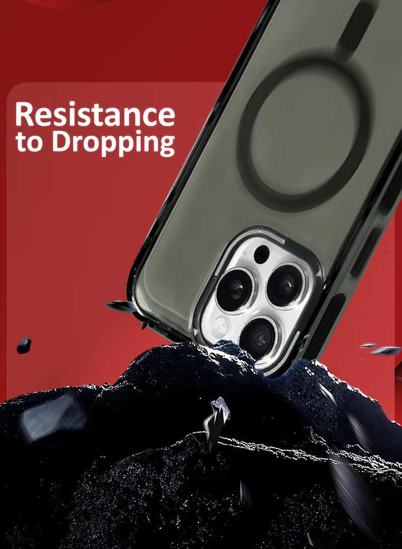 MARGOUN (for iPhone 15 Pro Max) Hard PC Magsafe Case Cover Polycarbonate Magnetic Strong Shockproof Protective Case Cover Transparent - Black-1 - Image 2