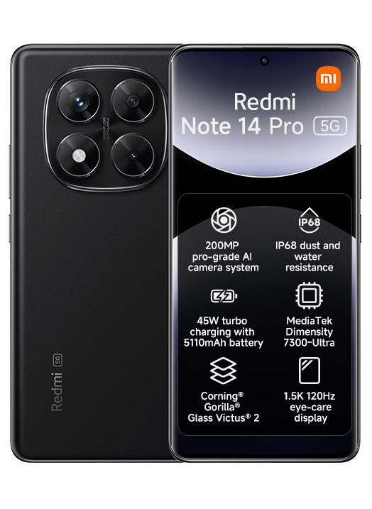 Xiaomi Redmi Note 14 Pro 5G Dual SIM Midnight Black 12GB RAM 256GB - Global Version - Image 1