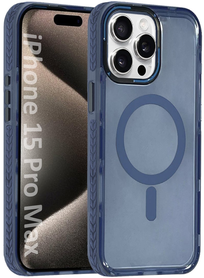 MARGOUN (for iPhone 15 Pro Max) Hard PC Magsafe Case Cover Polycarbonate Magnetic Strong Shockproof Protective Case Cover Transparent - Light Blue-1 - Image 1