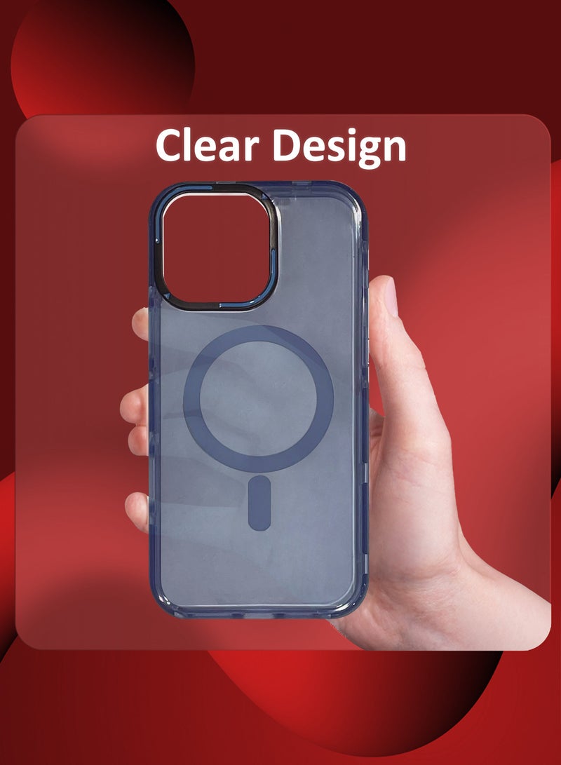 MARGOUN (for iPhone 15 Pro Max) Hard PC Magsafe Case Cover Polycarbonate Magnetic Strong Shockproof Protective Case Cover Transparent - Light Blue-1 - Image 5