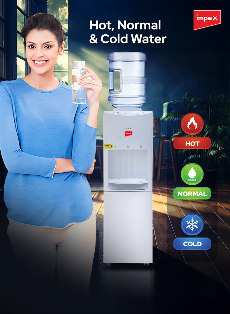 إمبكس Top Loaded Water Dispenser With Stainless Steel Water Tank,3 Temperature Settings Hot, Cold & Normal Water, Automatic Water Temperature Control, Child Lock, Overheat Protection WD 3901 White  - Image 3