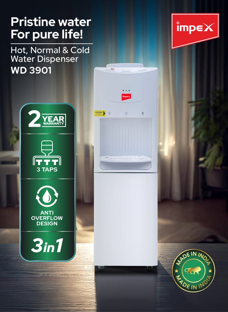 إمبكس Top Loaded Water Dispenser With Stainless Steel Water Tank,3 Temperature Settings Hot, Cold & Normal Water, Automatic Water Temperature Control, Child Lock, Overheat Protection WD 3901 White  - Image 2