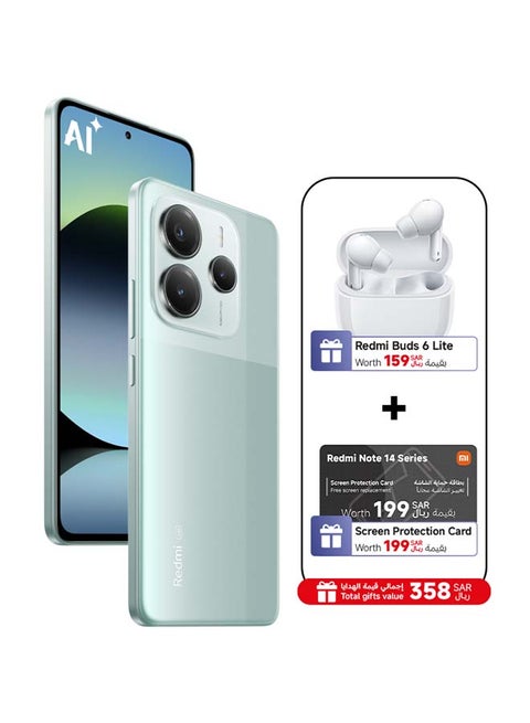 Redmi Note 14 5G Dual SIM Coral Green 8GB RAM 256GB - Global Version with Redmi Buds 6 Lite + Screen Protection Card (6 Month Free One Time Change)