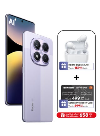 ريدمي نوت 14 برو 5G ثنائي الشريحة بلون بنفسجي لافندر وذاكرة رام سعة 12 جيجابايت وسعة 256 جيجابايت ويدعم تقنية 5G - الإصدار العالمي مع سماعات Redmi Buds 6 Lite + بطاقة حماية الشاشة (تغيير لمرة واحدة مجانًا لمدة 6 أشهر) - pnsku/N70135147V/45/_/1737299370/ad08554d-2da4-40a6-9069-add65e69f61e