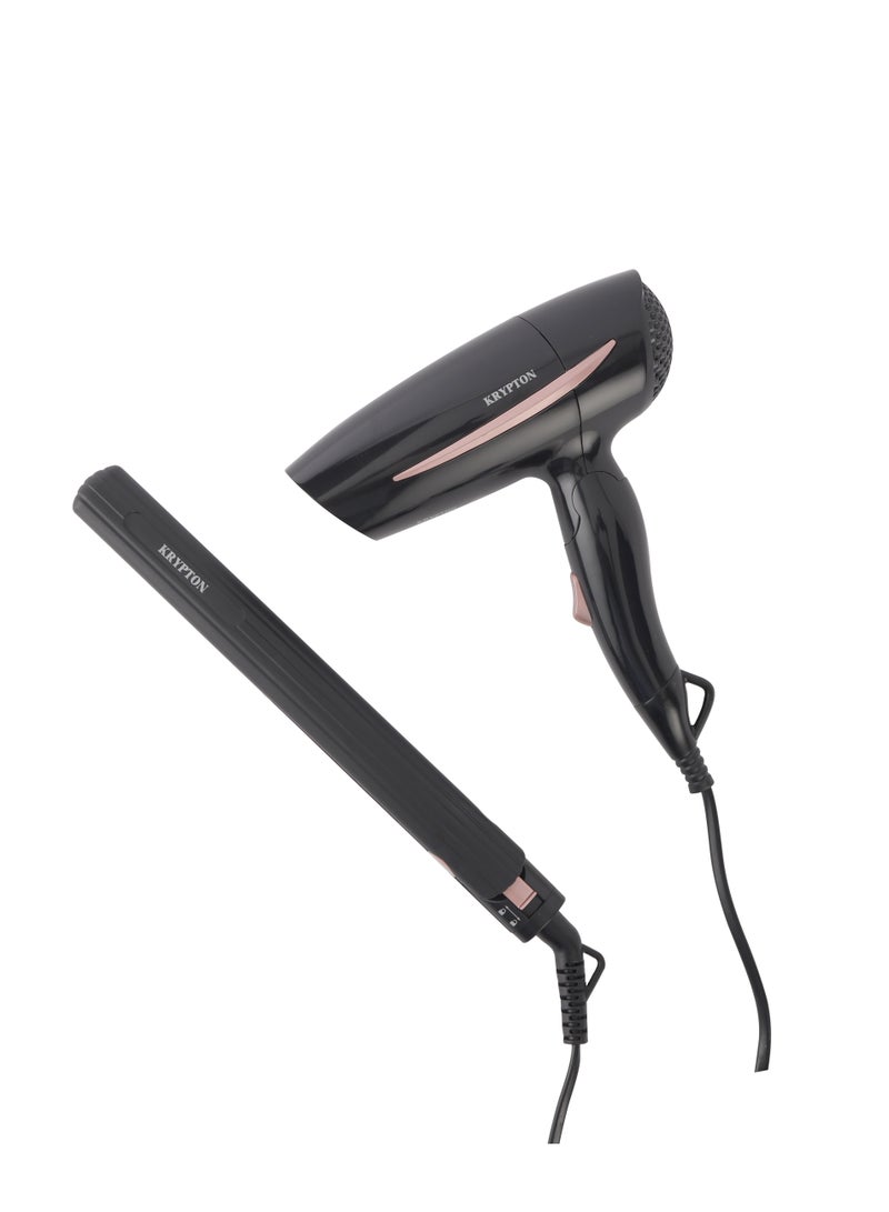 كريبتون 2-in-1 Hair Styling Kit- KNHF6427| Travel Hair Dryer, Hair Straightener Ceramic Plates Easy Straightening, Dryer with Foldable Handle Perfect for Salon and At Home Styling with a Hanging Loop - Image 2