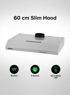 GEEPAS 60 cm Slim Hood with Charcoal Sponge| Filter less Design, 200 m3/hr Suction Capacity| 3-Speed Push Button Control, Energy-Efficient Lighting| Perfect for Kitchen, Apartment, etc| 1 Year Warranty 81.5 W GHD624GCS Grey  - Image 1
