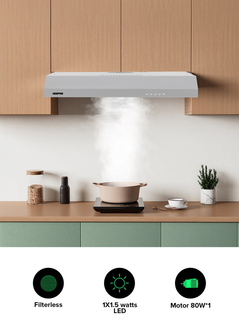 GEEPAS - 60 cm Slim Hood with Charcoal Sponge| Filter less Design, 200 m3/hr Suction Capacity| 3-Speed Push Button Control, Energy-Efficient Lighting| Perfect for Kitchen, Apartment, etc| 1 Year Warranty 81.5 W GHD624GCS Grey - Image 1