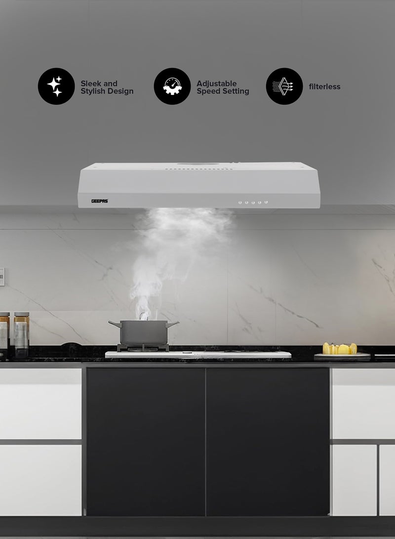 GEEPAS - 60 cm Slim Hood with Charcoal Sponge| Filter less Design, 200 m3/hr Suction Capacity| 3-Speed Push Button Control, Energy-Efficient Lighting| Perfect for Kitchen, Apartment, etc| 1 Year Warranty 81.5 W GHD624GCS Grey - Image 1