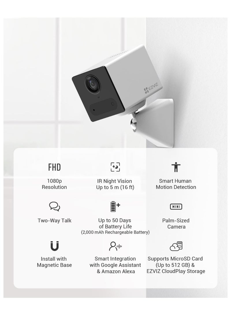 إيزفيز CB2 Security Camera with Battery, 1080p WiFi camera, Mini Camera with Smart Human Motion Detection, Two Way Talk, Install with Magnetic Base, Night Vision, Supported Cloud & SD card Storage（White）  - Image 2